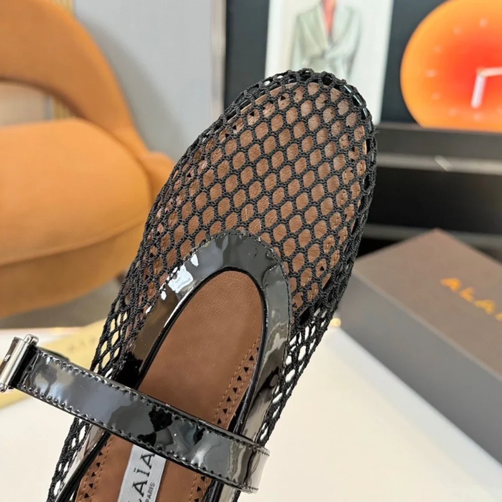 Alaia Black Mesh Flats - Picture 2 of 6